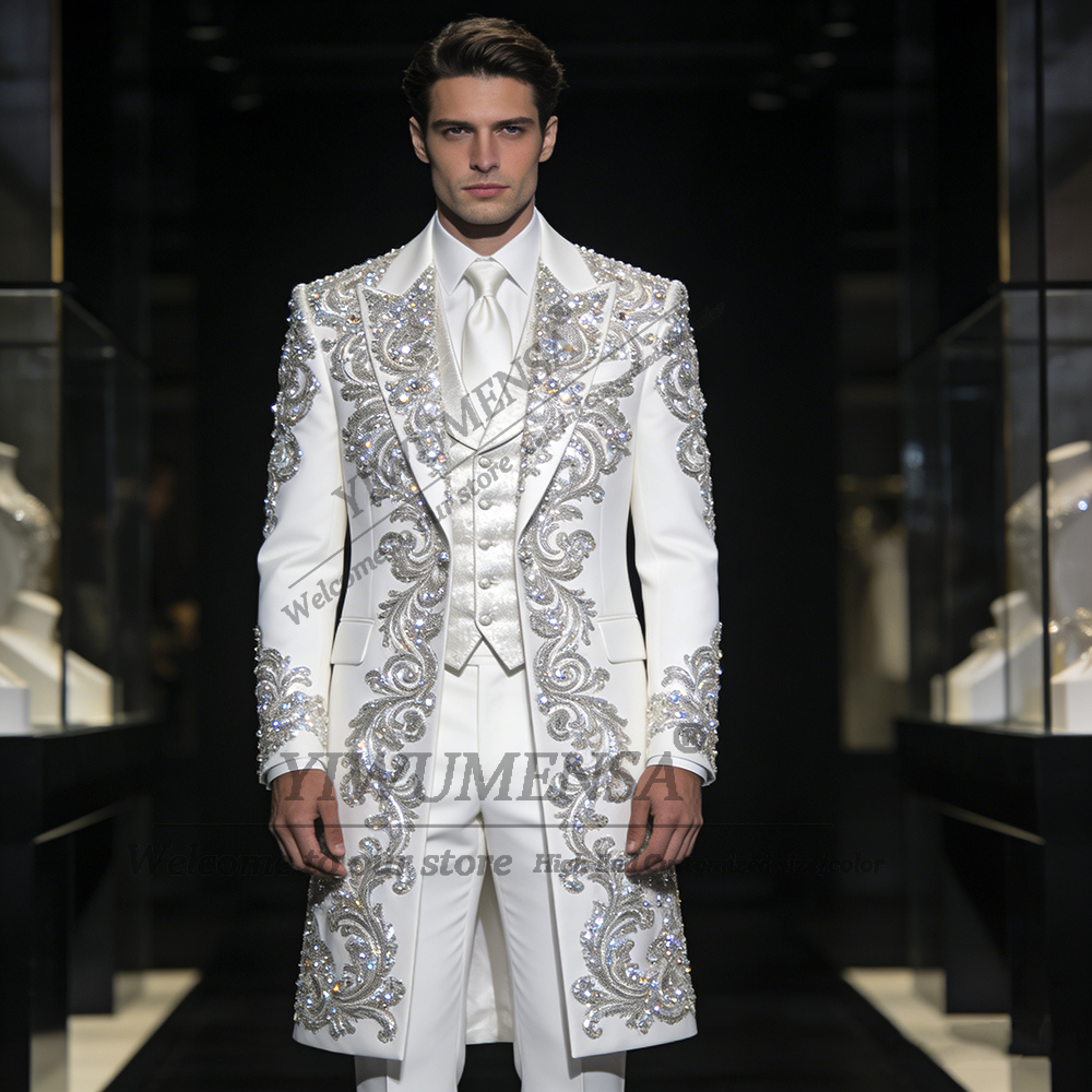 X Men Grooming - Brilliant Rhinestones Beads Suit Men Double